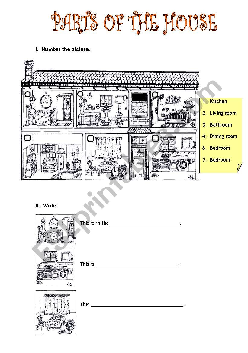 Parts of the house worksheet