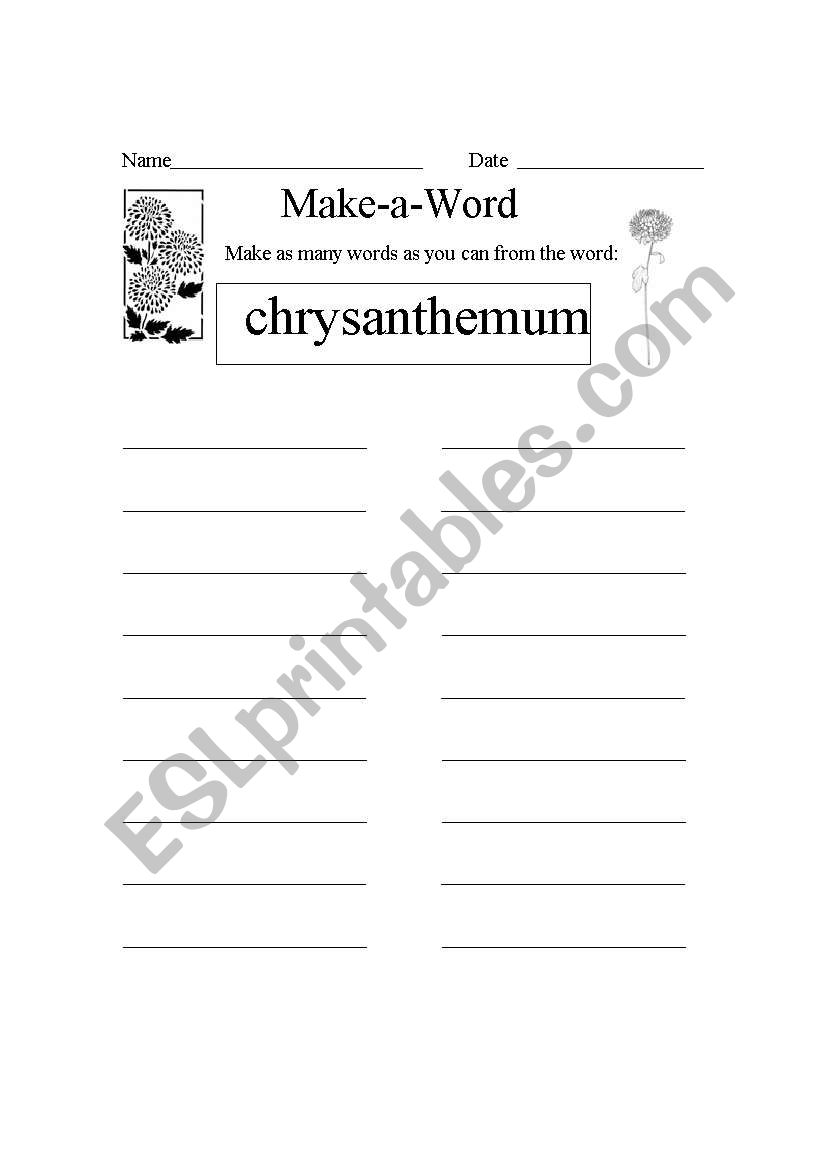 Make-a-Word Chrysanthemum worksheet