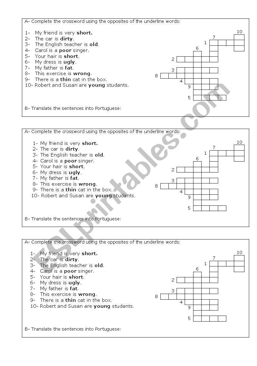 Opposite crosswords worksheet