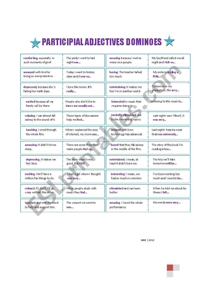 Participial adjectives dominoes: boring or bored? 