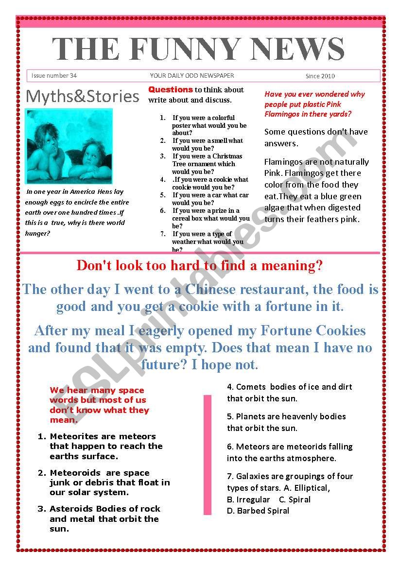 Funny News issue number 34 conversation,reading and writing prompts