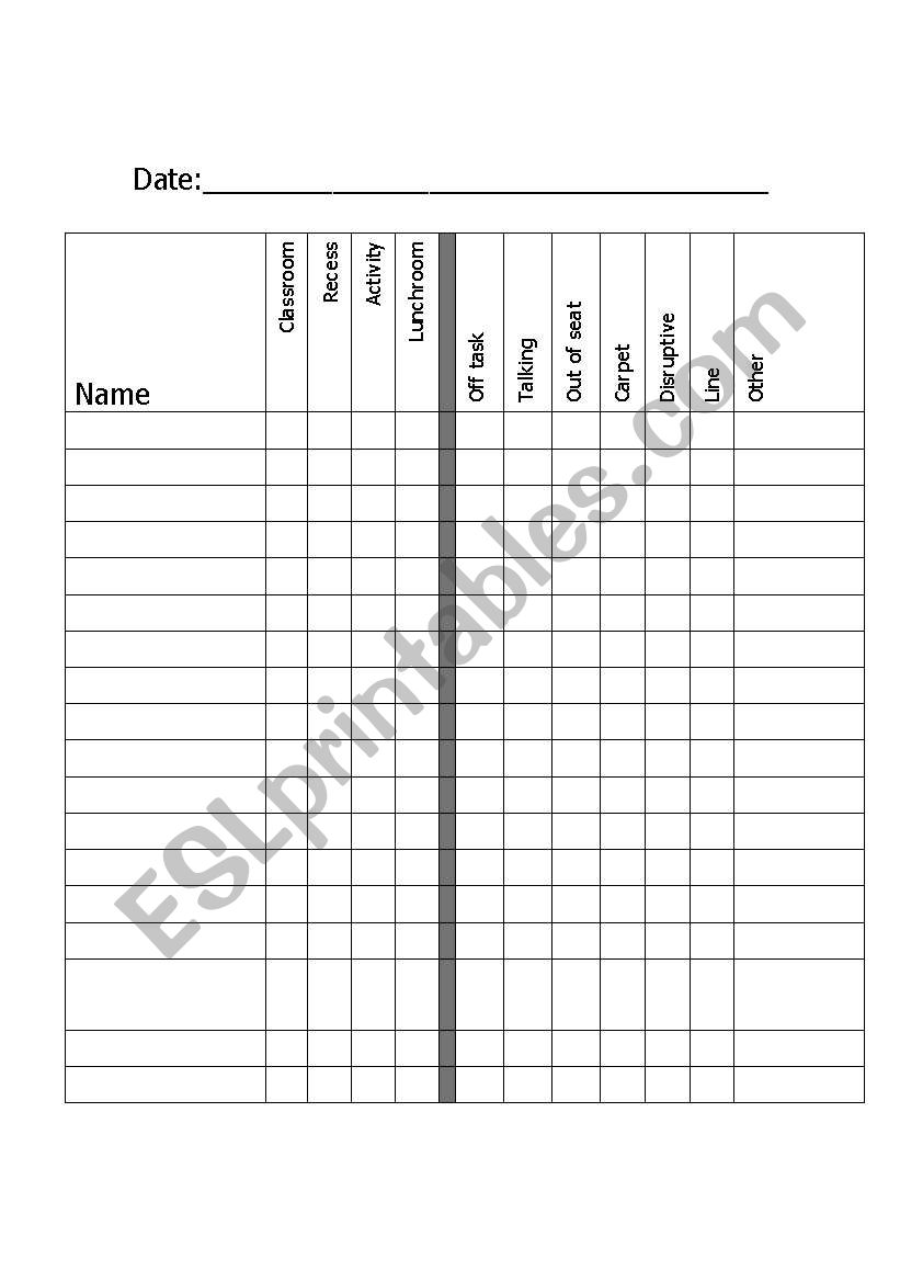 Behavior Tracker worksheet