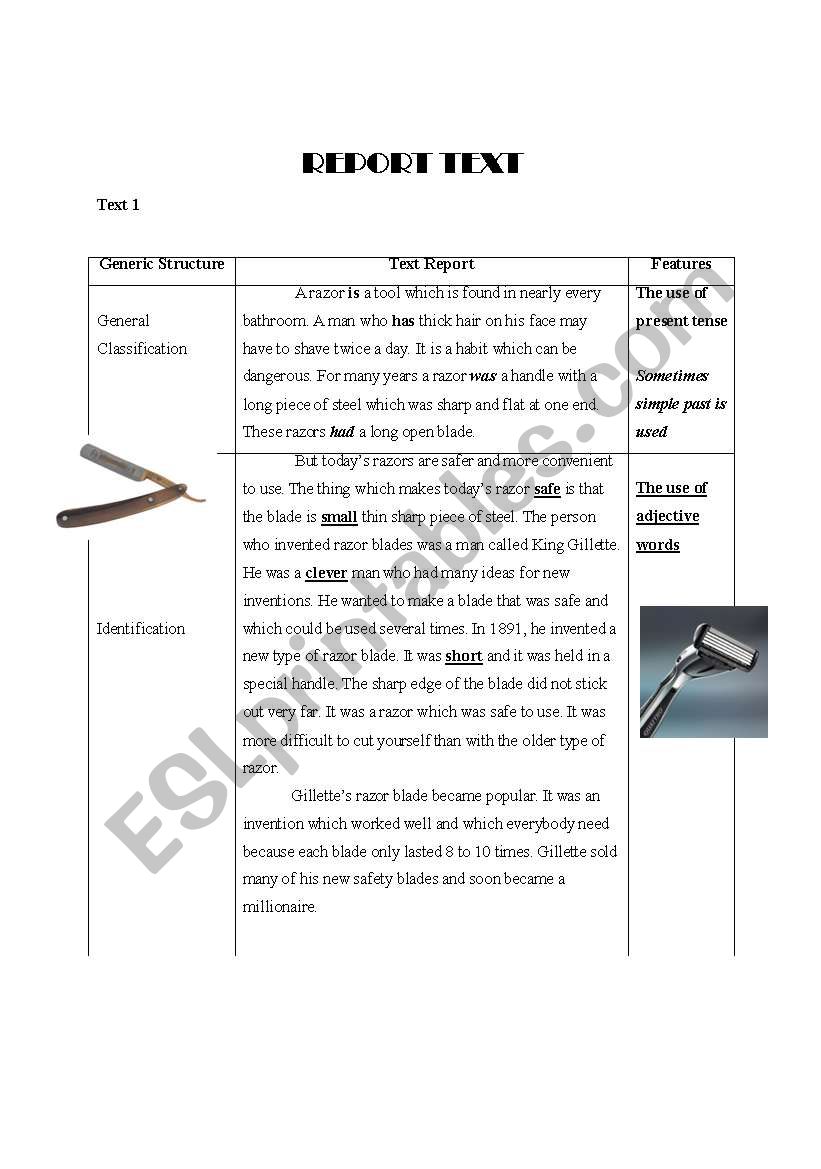 Unit on Report Text-part one worksheet