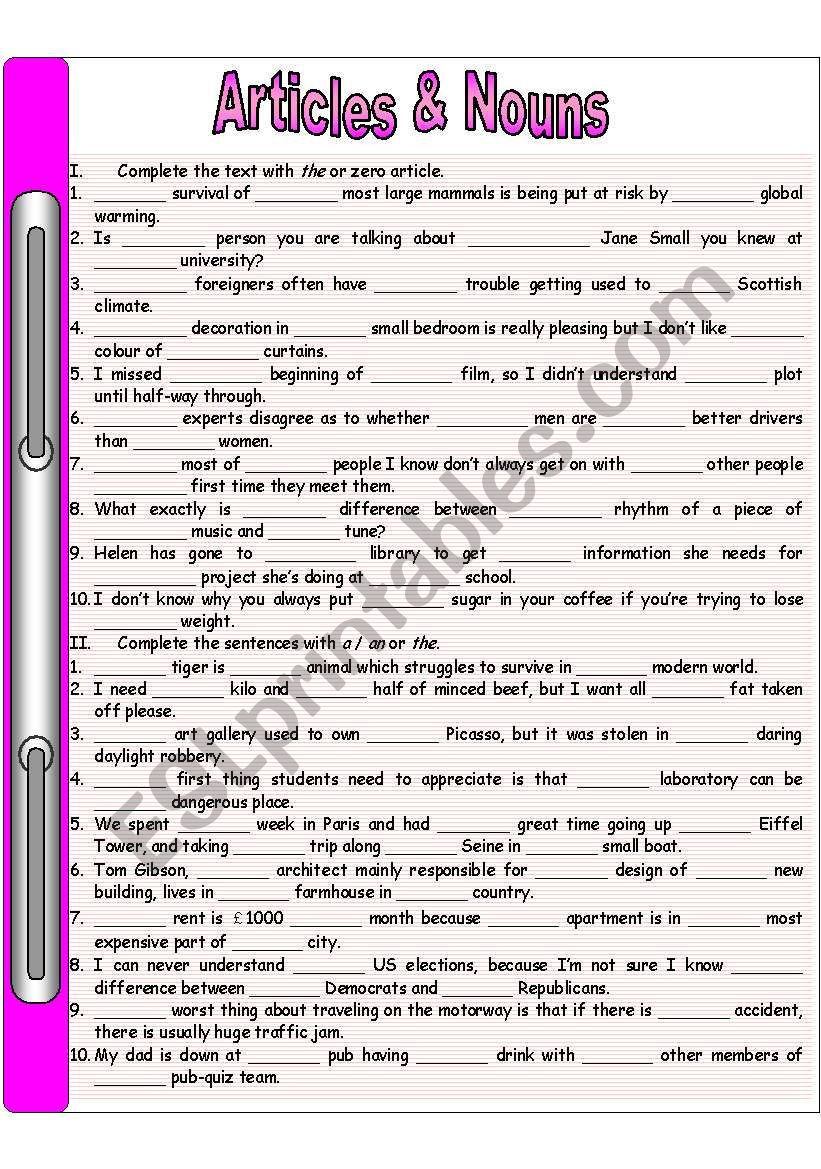 Articles & Nouns (part 1) worksheet