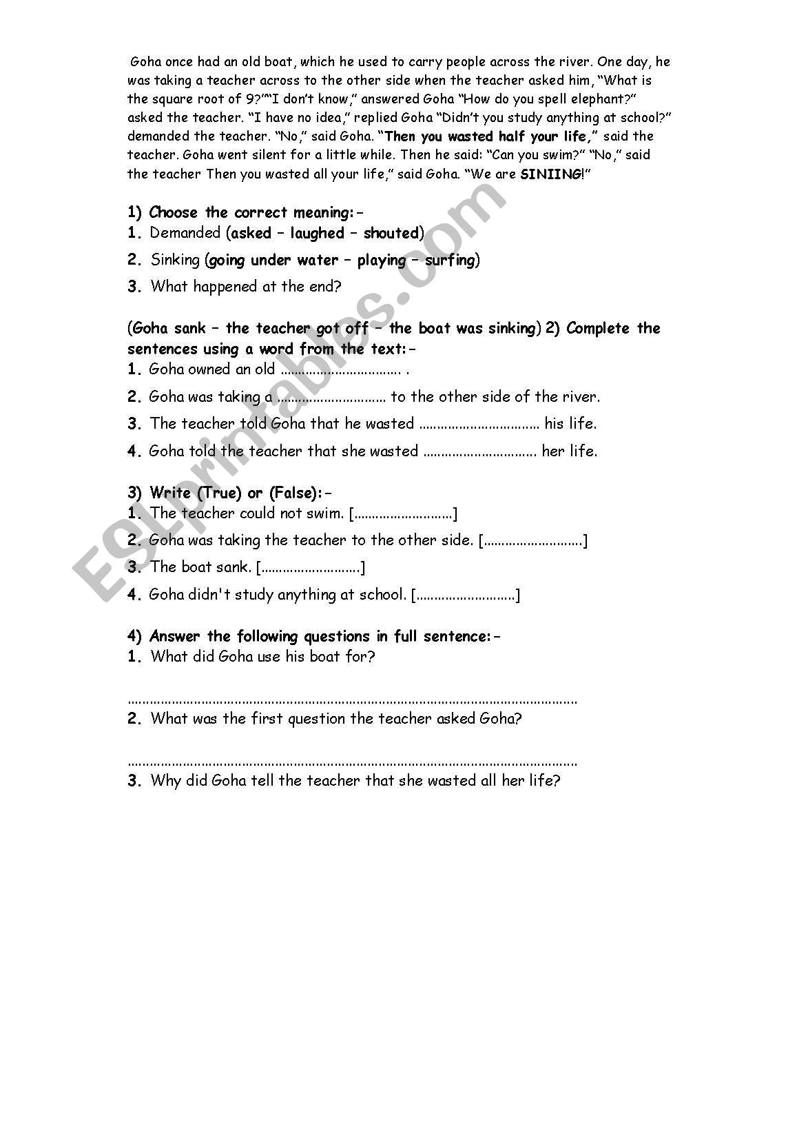 Goha  worksheet