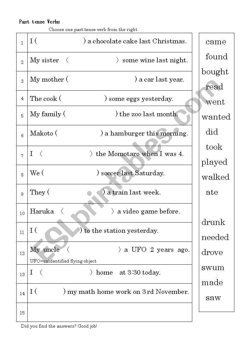 time expressions and past simples