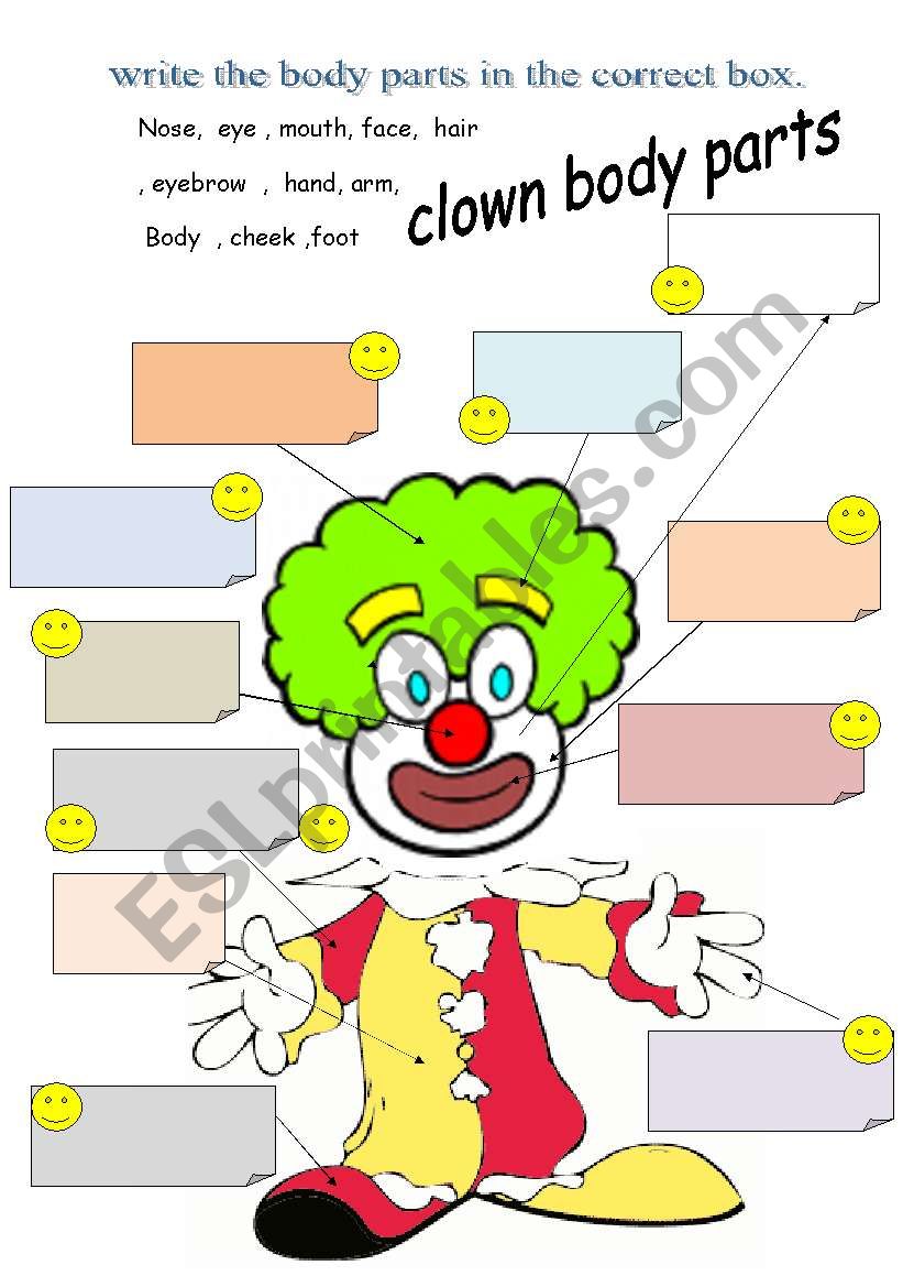  clown body parts worksheet