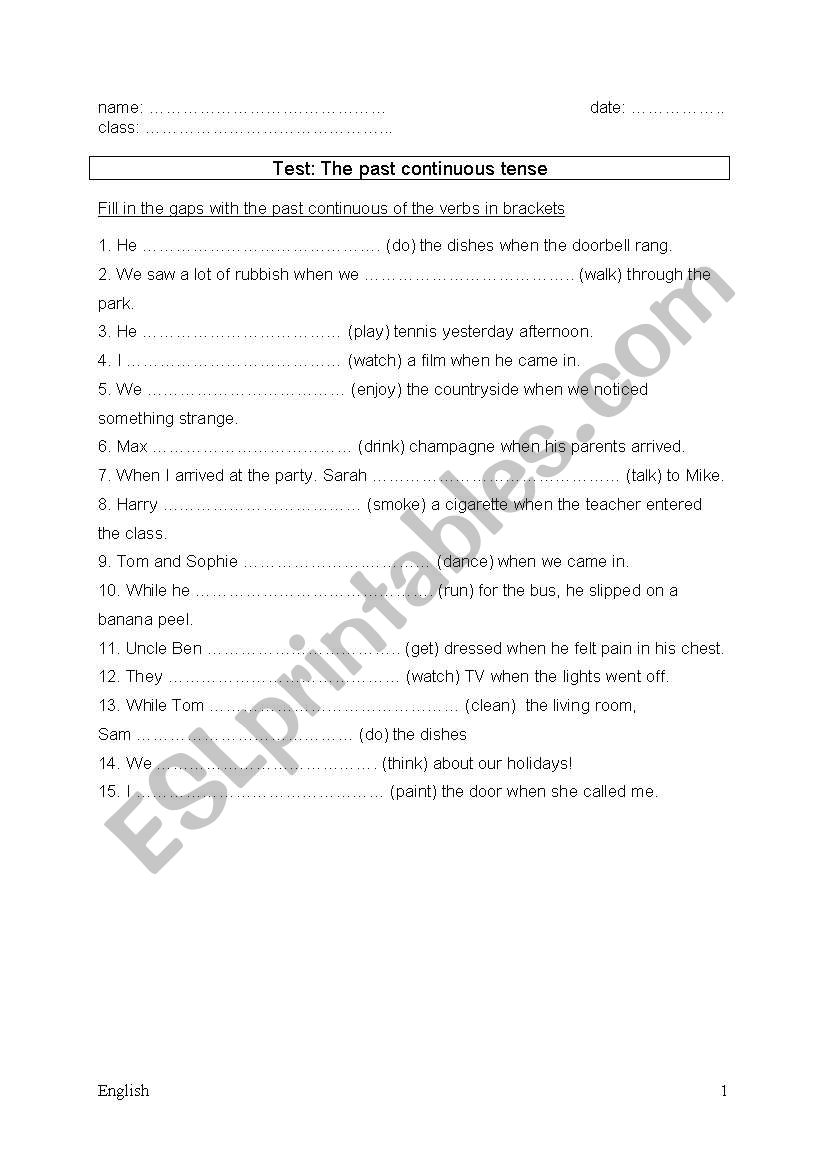 past continuous worksheet