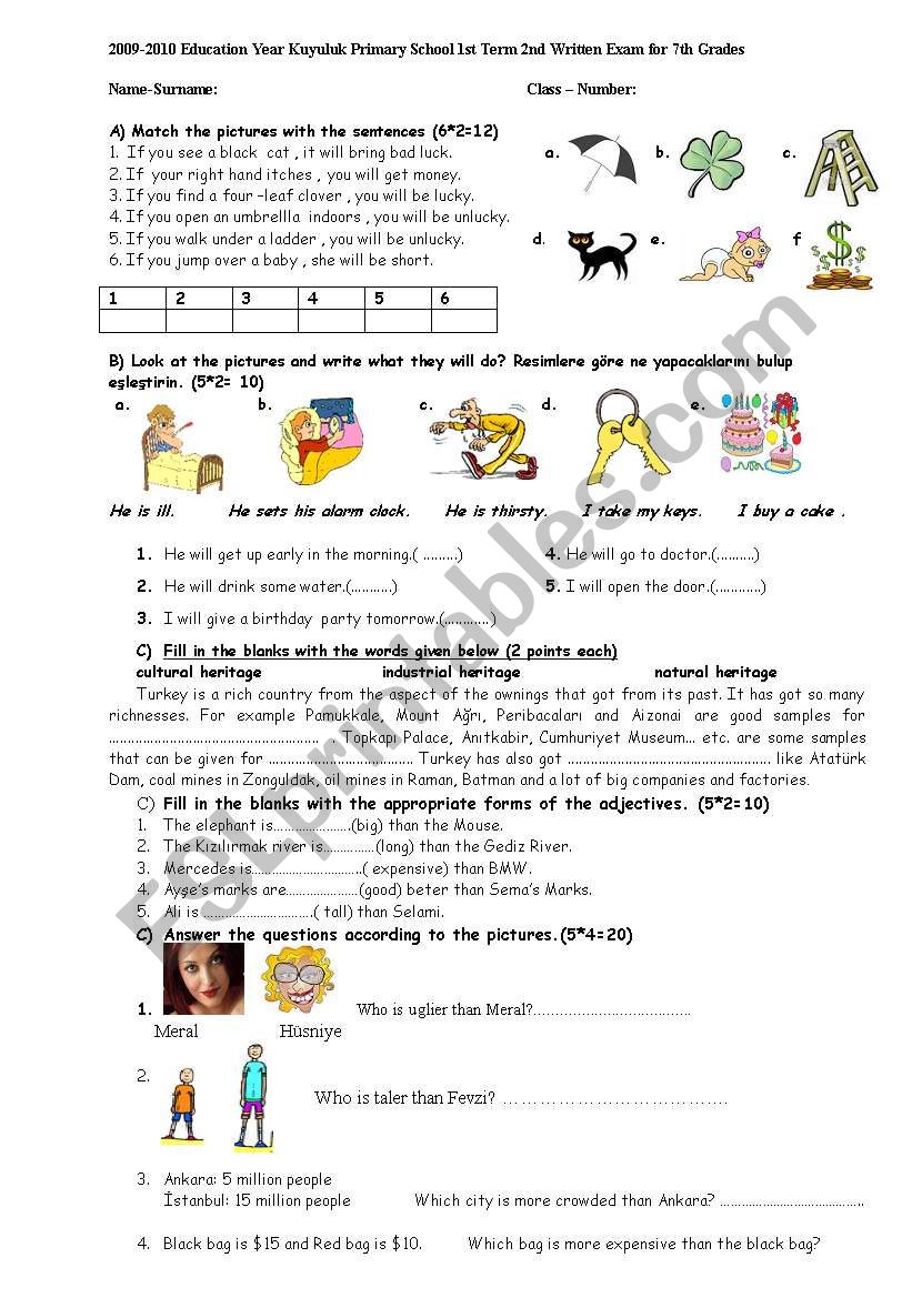 exam worksheet