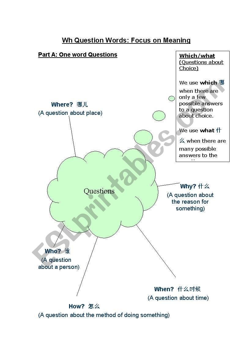 Wh and Two Word Questions: focus on meaning