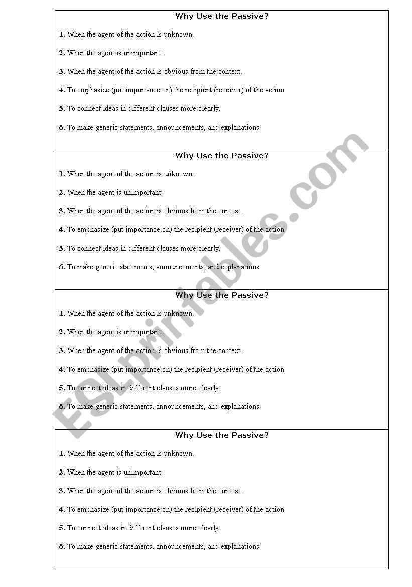 why do we use passive worksheet