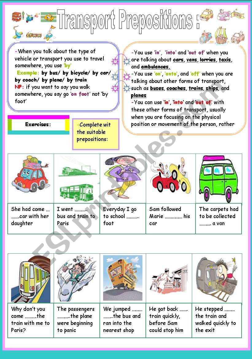 transport prepositions worksheet