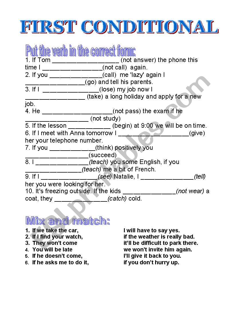 First Conditional Esl Worksheet By Kacha1440