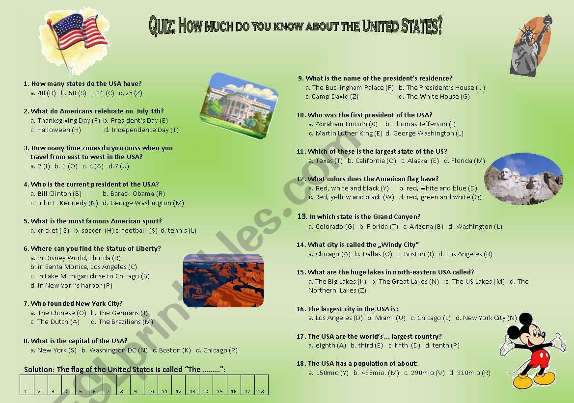 USA Quiz worksheet