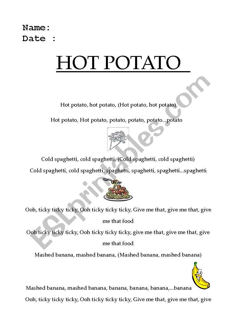 hot potato song worksheet