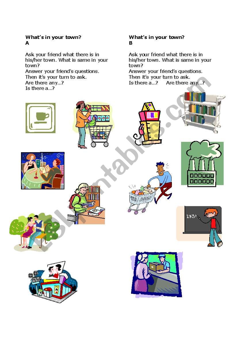 What is in your town? Pairwork to talk about places in your town or city