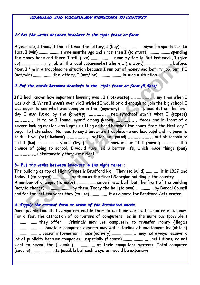 GRAMMAR AND VOCABULARY EXERCISES IN CONTEXT
