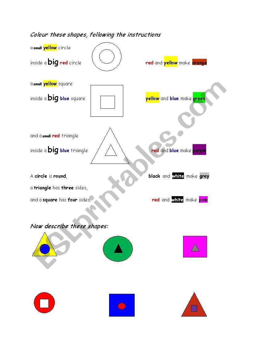 Shapes and colours worksheet