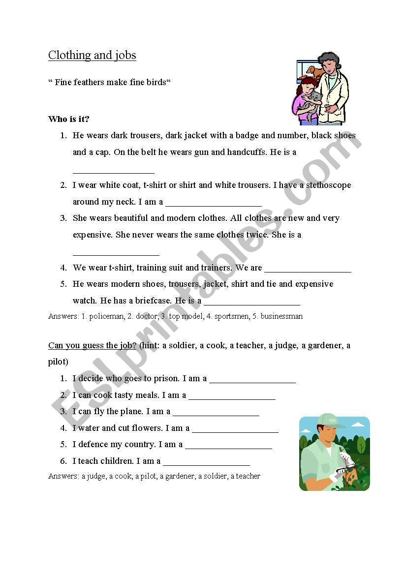 Guess the job worksheet