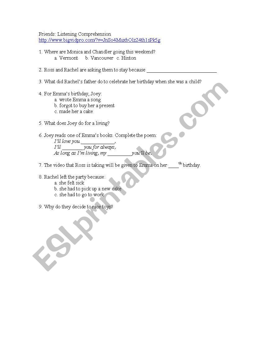 Friends Listening Activity worksheet