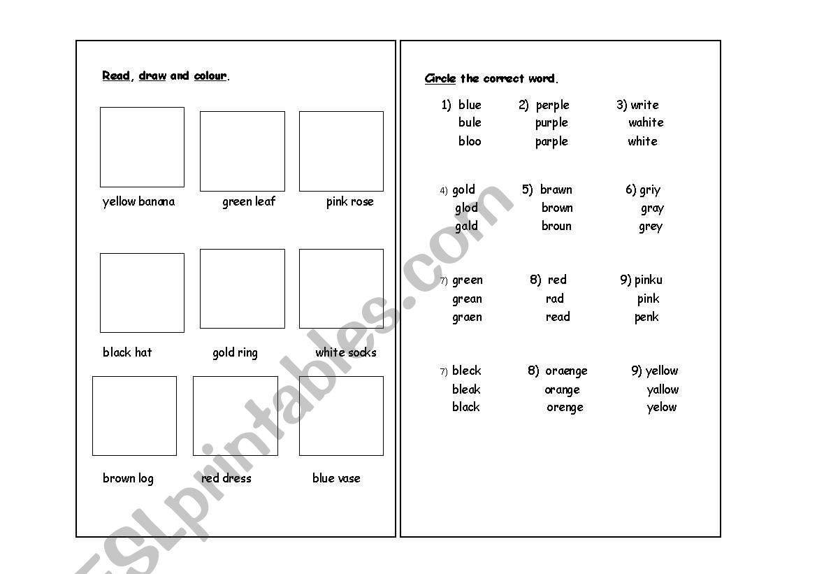 colours worksheet