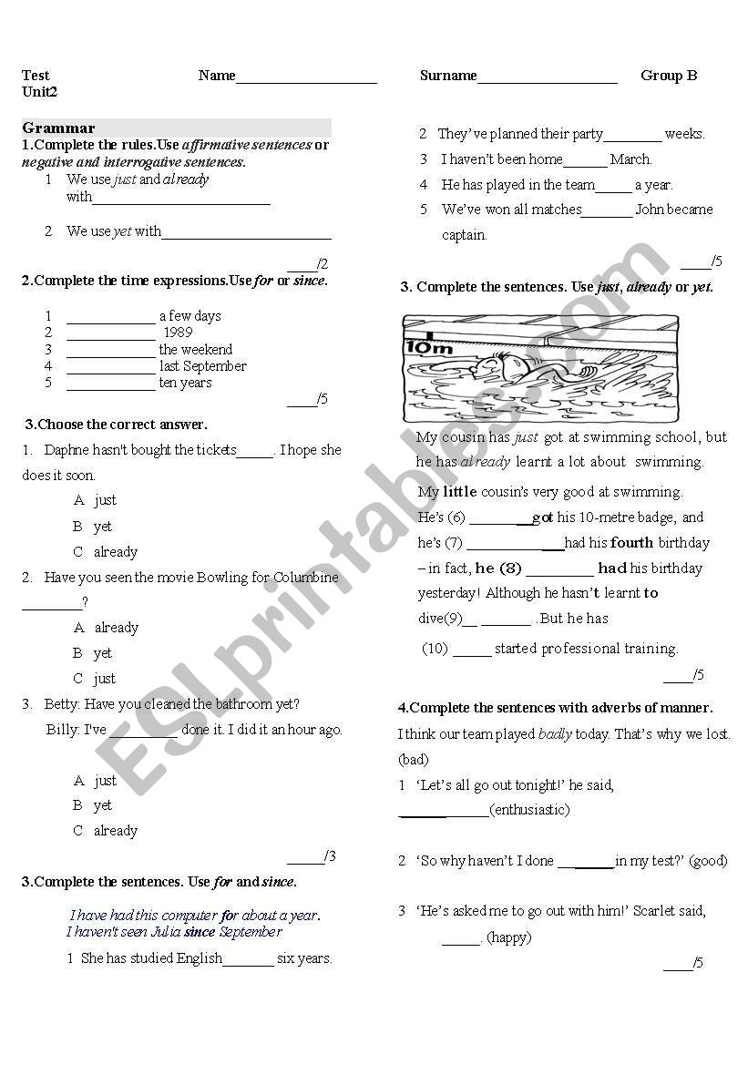 grammar test worksheet