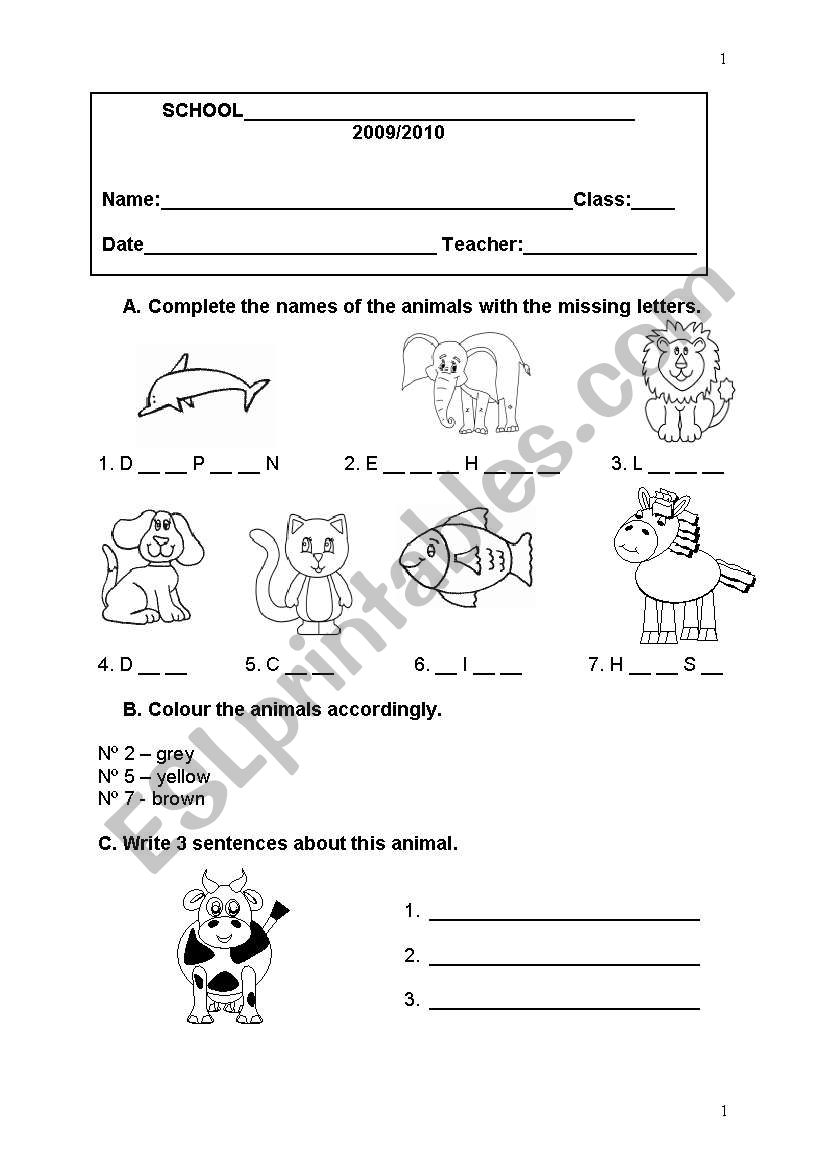 test paper - primary school - 3rd grade (01.03.10)