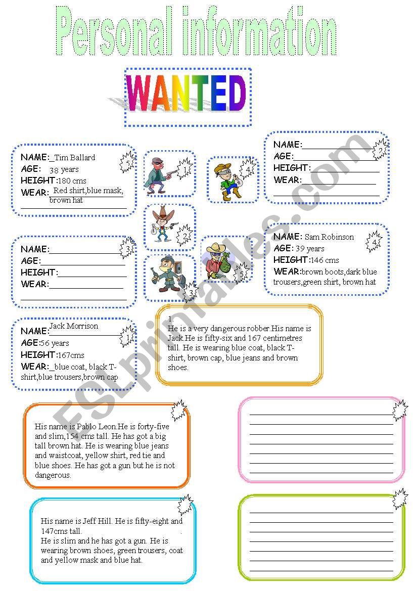Personal information-Wanted worksheet