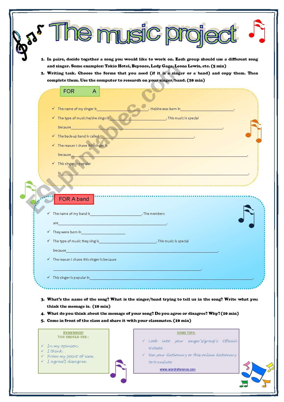 The Music Project worksheet