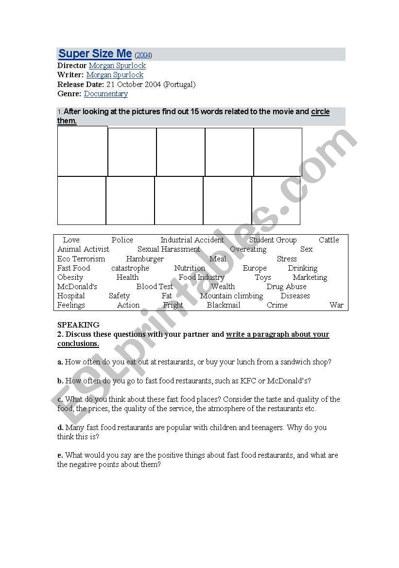 Movie- Super Size ME worksheet