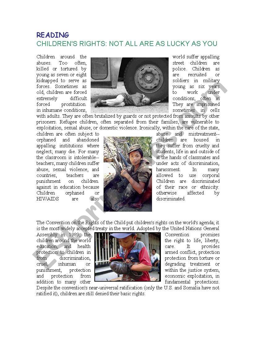 CHILDRENÂ´S RIGHTS READING COMPREHENSION