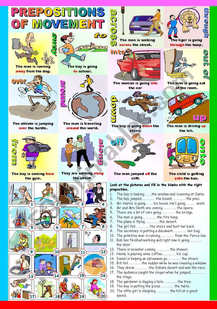 PREPOSITIONS OF MOVEMENT - (B&W VERSION AND KEY INCLUDED)