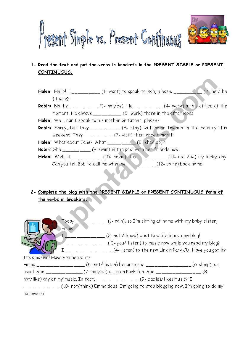 present simple vs. continuous worksheet