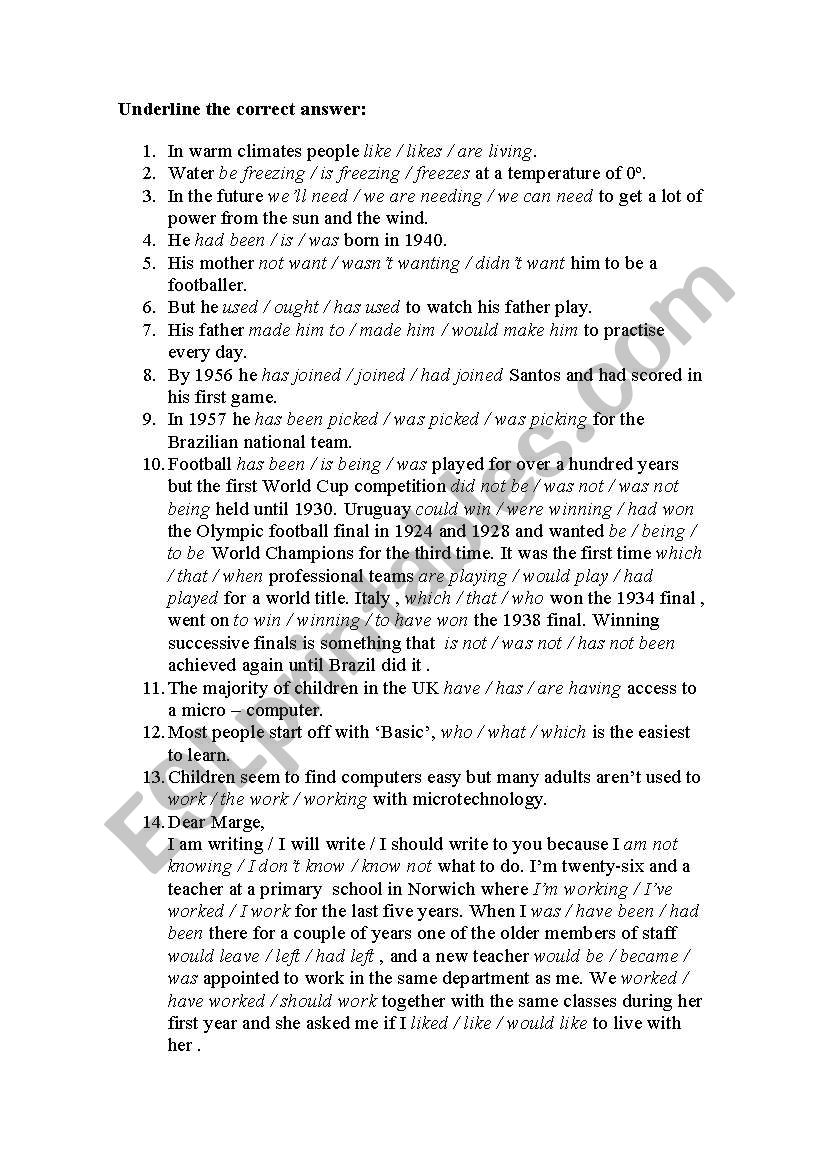 Tenses worksheet