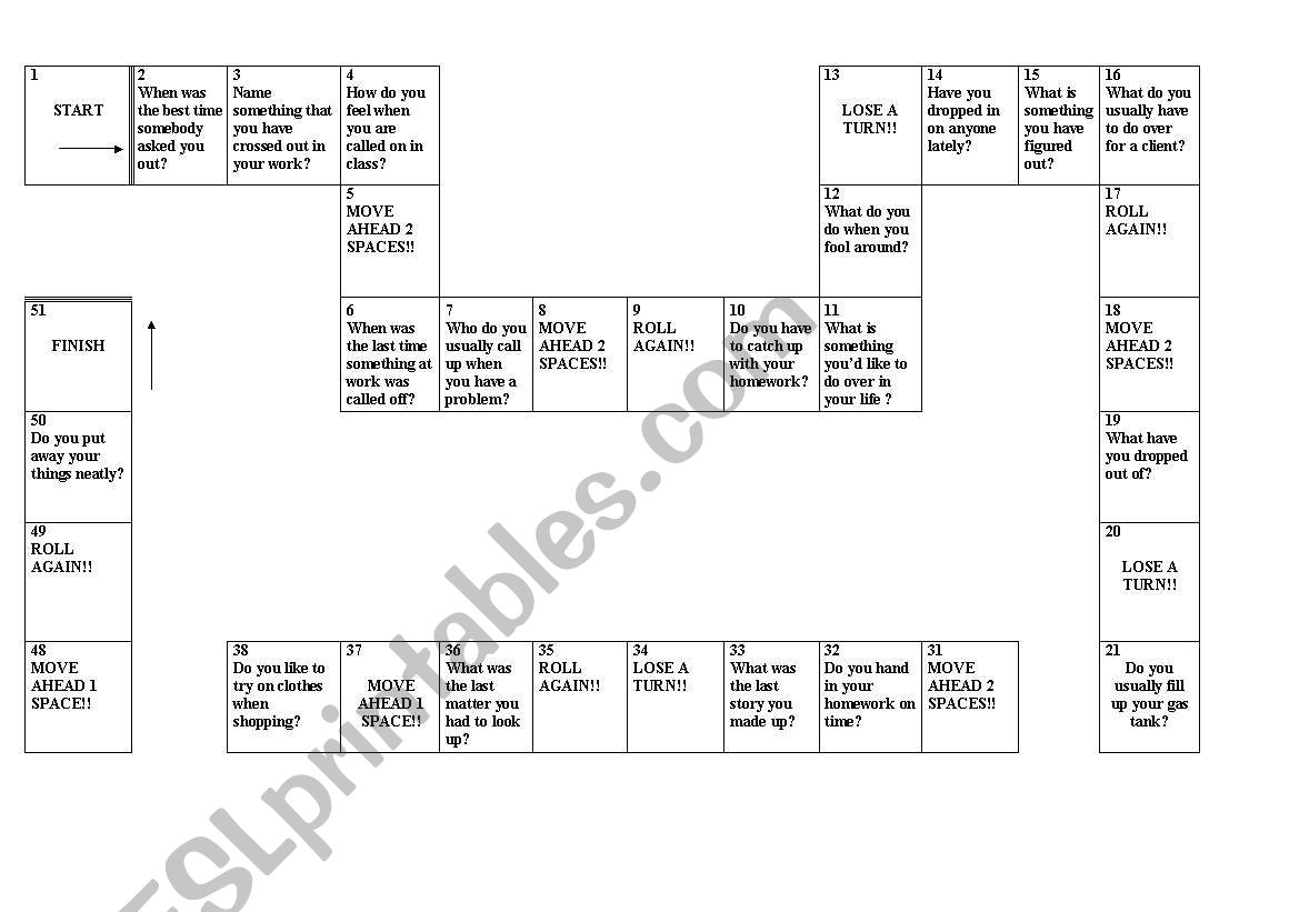 Phrasal Verbs Board Game worksheet