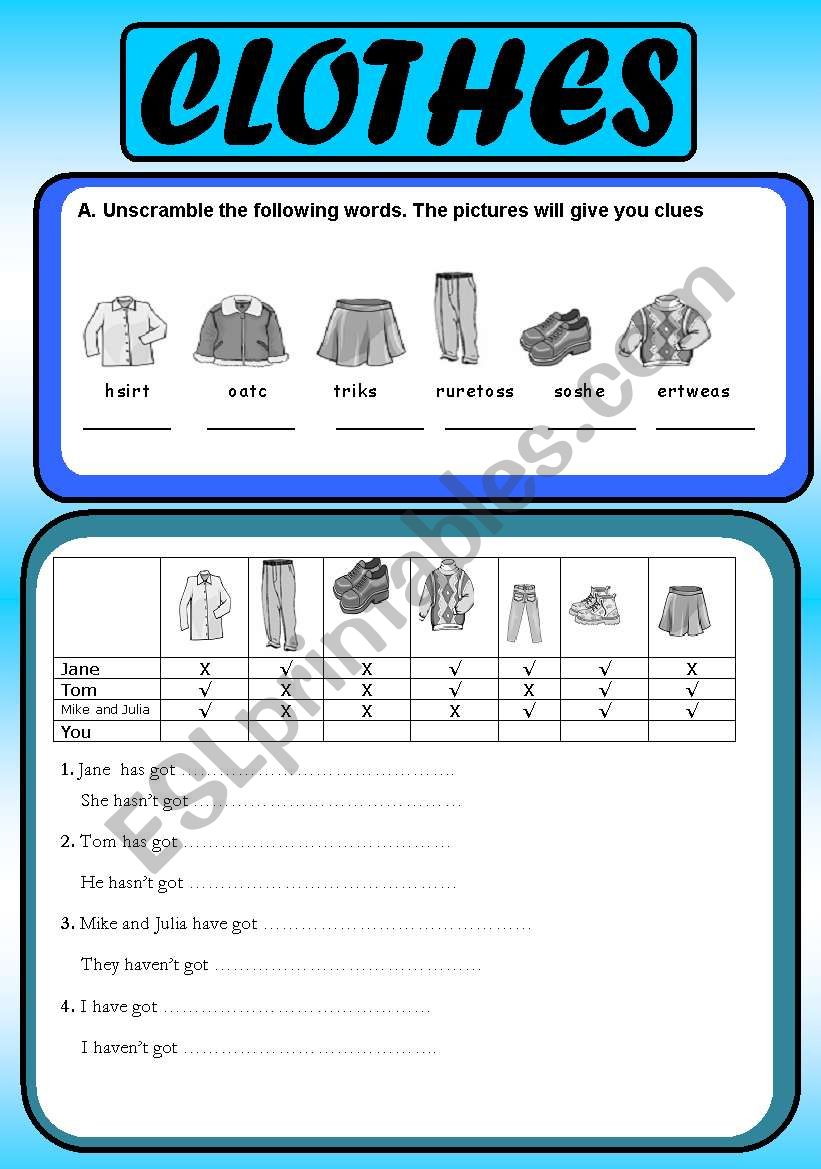 clothes worksheet