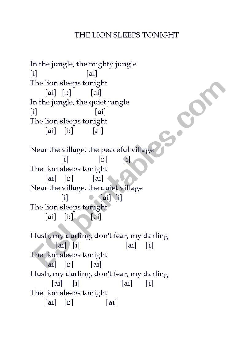 The lion sleeps tonight worksheet