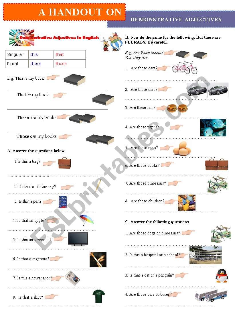 Demonstrative Adjectives in English