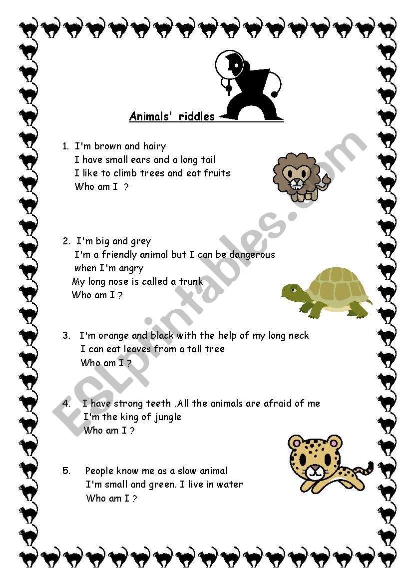 animals riddles worksheet