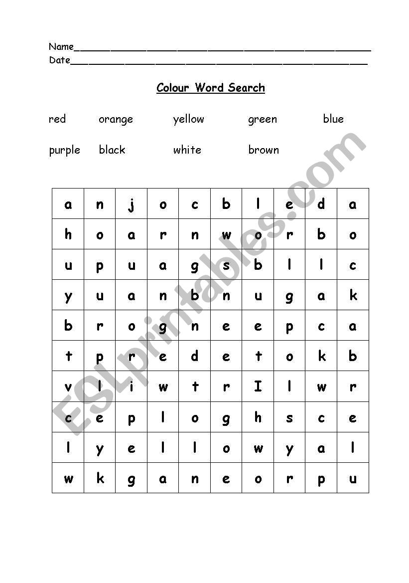 Colour words wordsearch worksheet
