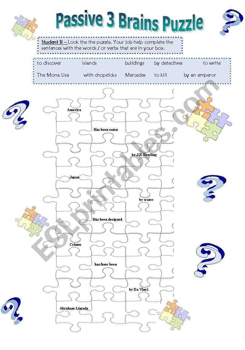 Passive voice - puzzle game worksheet