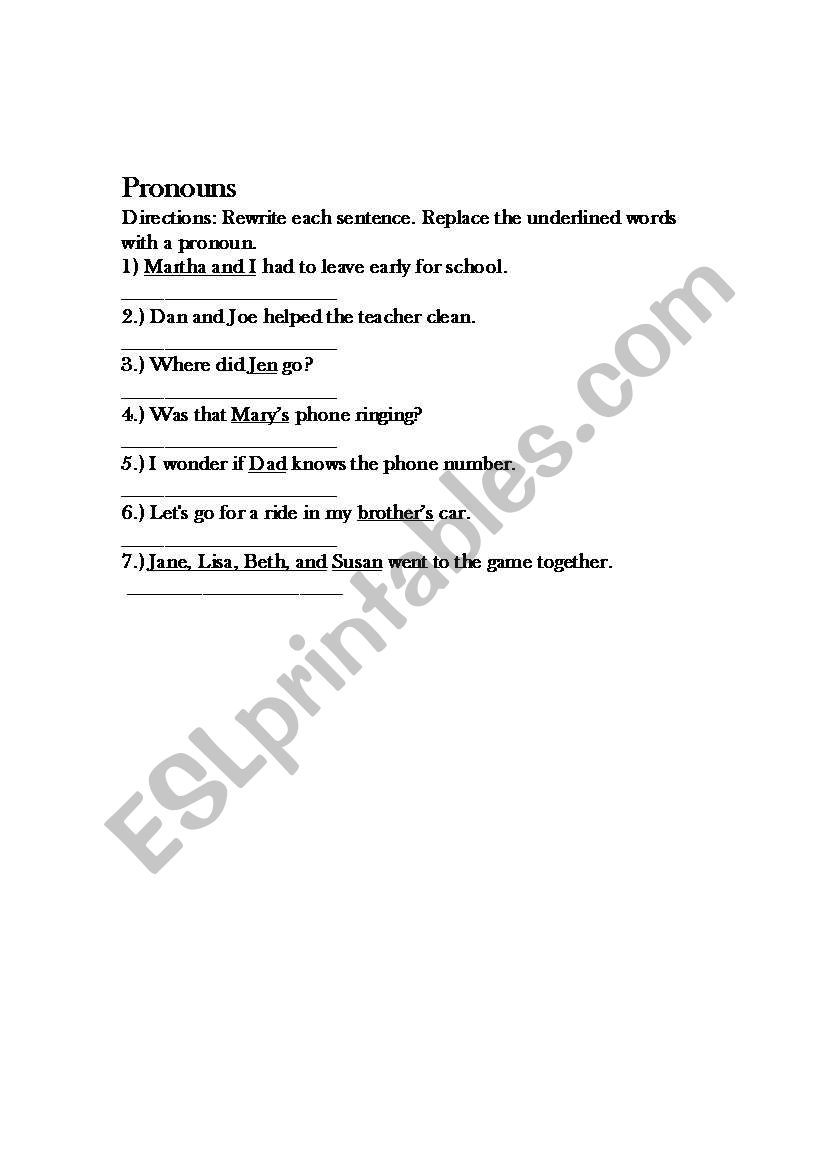 pronouns worksheet