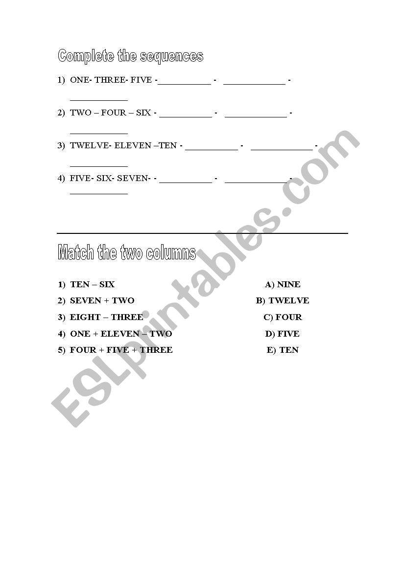 Numbers  worksheet