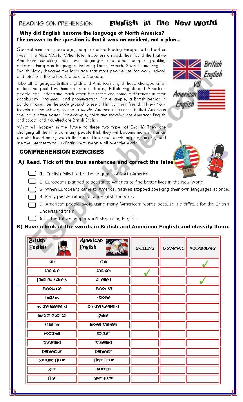 READING COMPREHENSION -  English in the New World