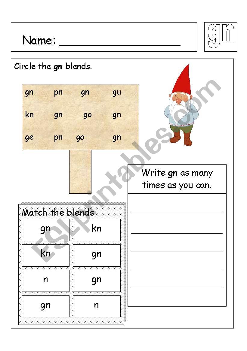 Tricky words - gn worksheet