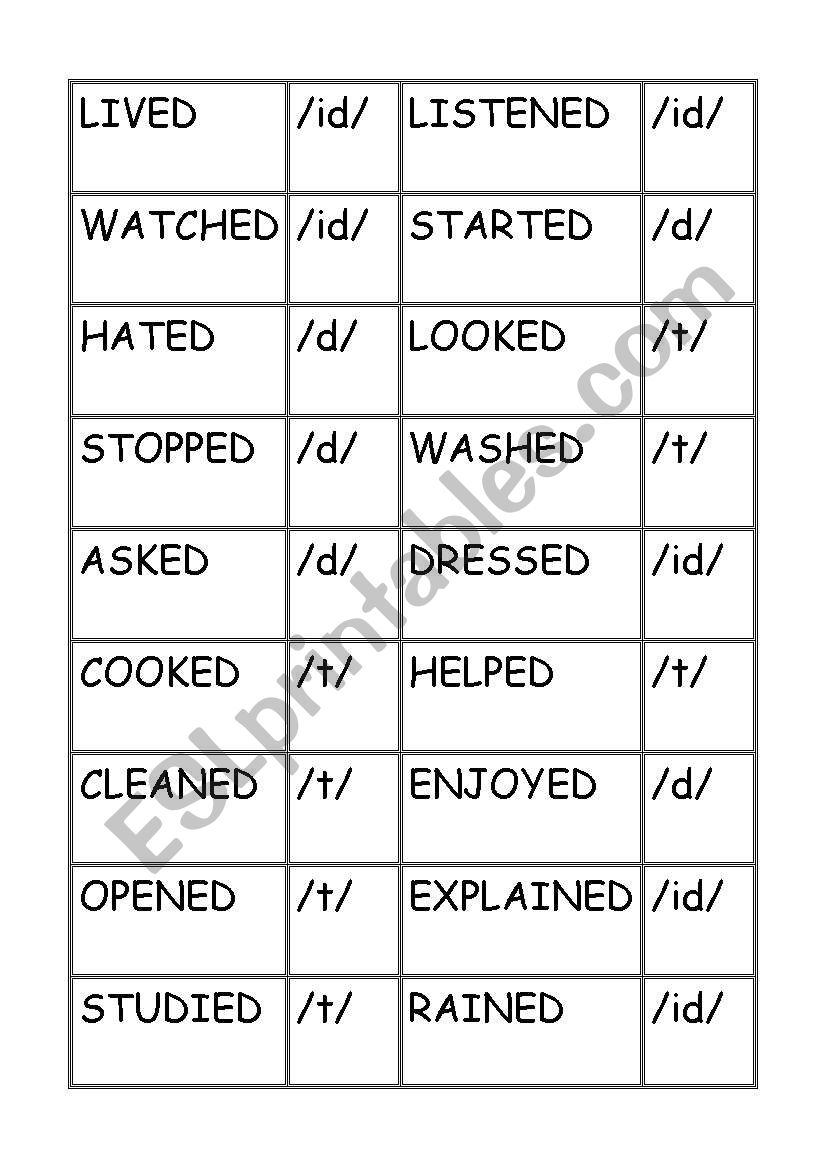 Past Simple endings dominoes worksheet