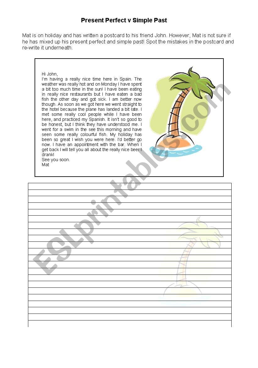 Present Perfect Postcard worksheet