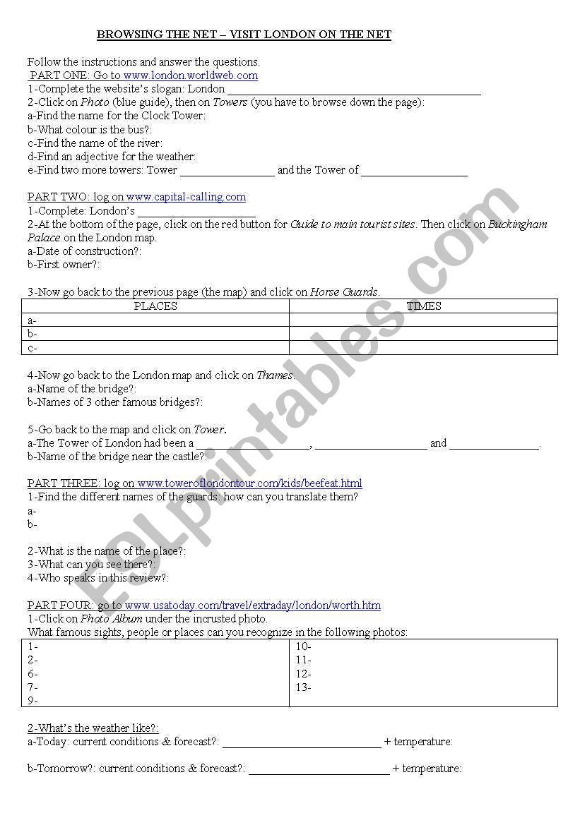 London webquest worksheet