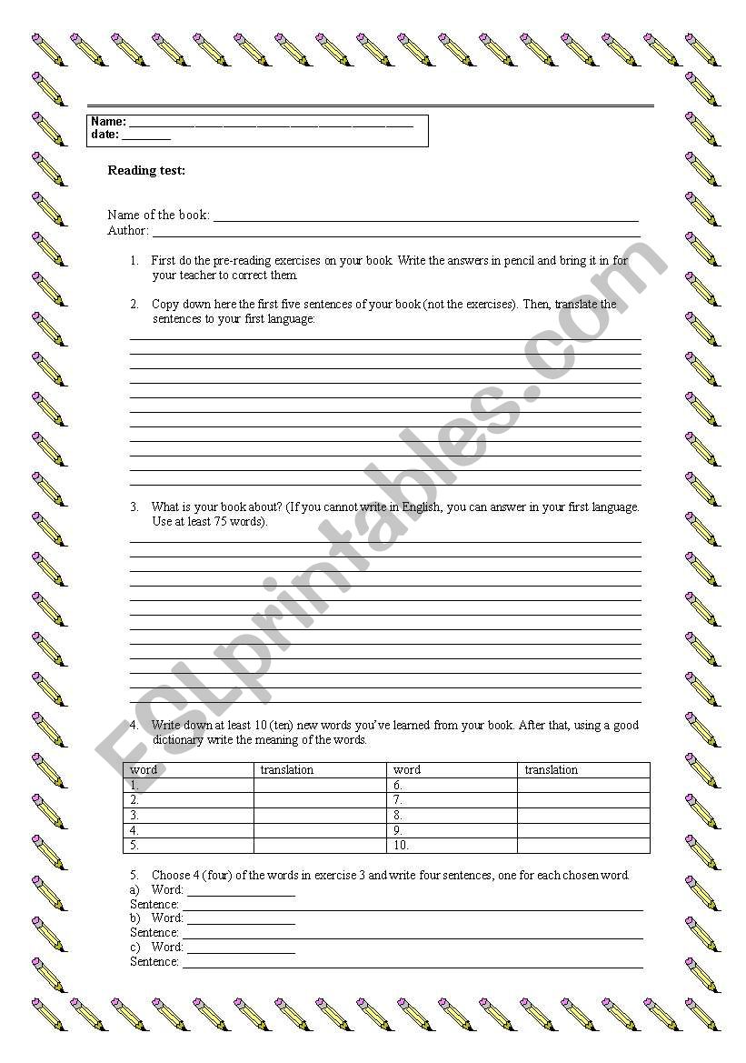 Reading File worksheet