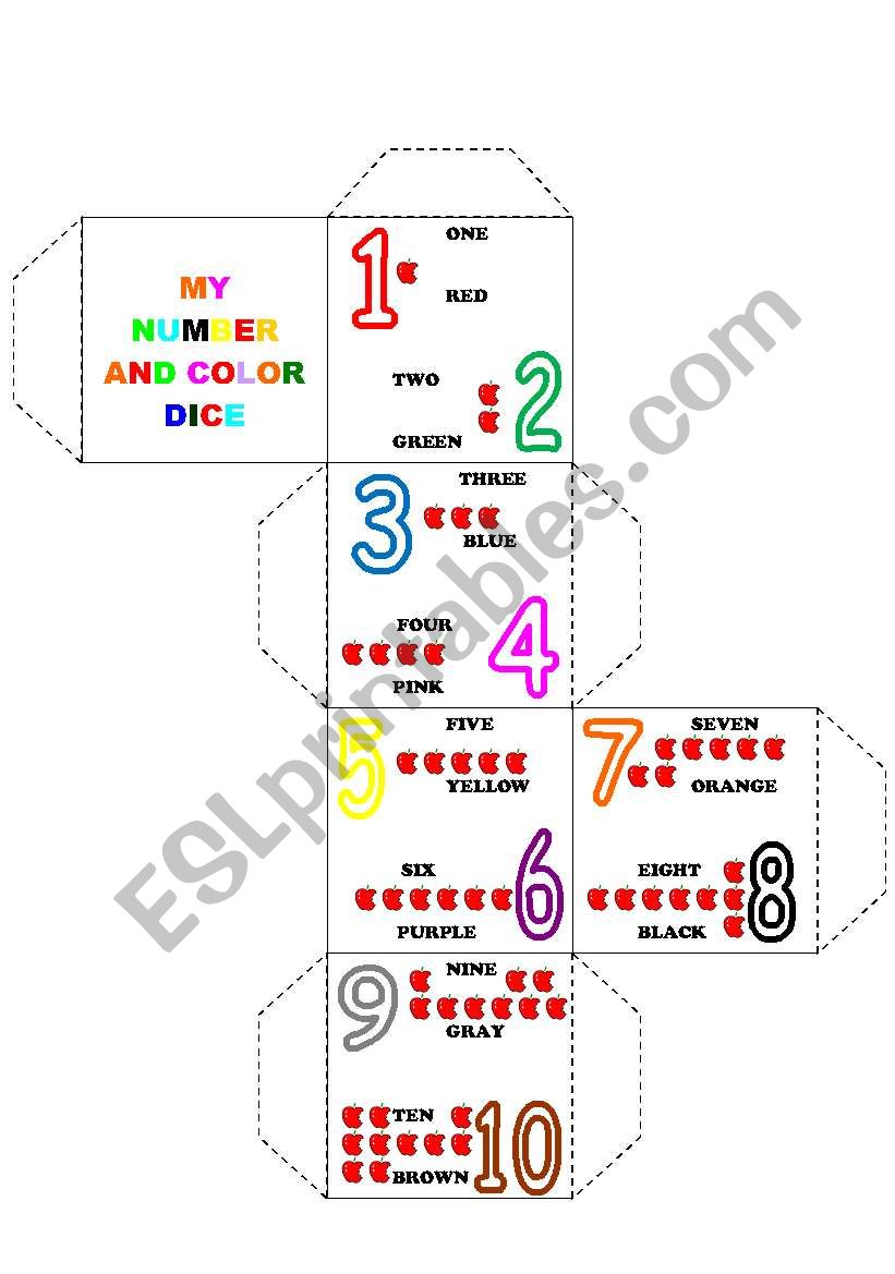 NUMBER AND COLOURS DICE worksheet